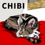 赤いクッションの上ででくつろぐ猫