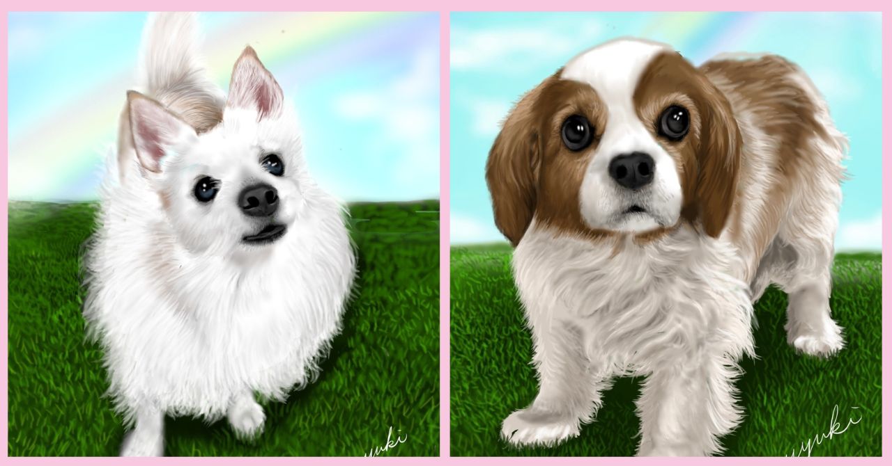 犬「テツくんひまわりちゃん」似顔絵