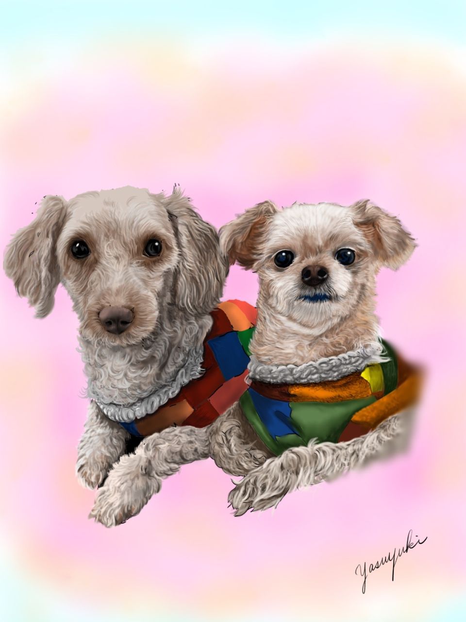 犬「ハロ子、ロイ子」ちゃん｜お見送り後の似顔絵