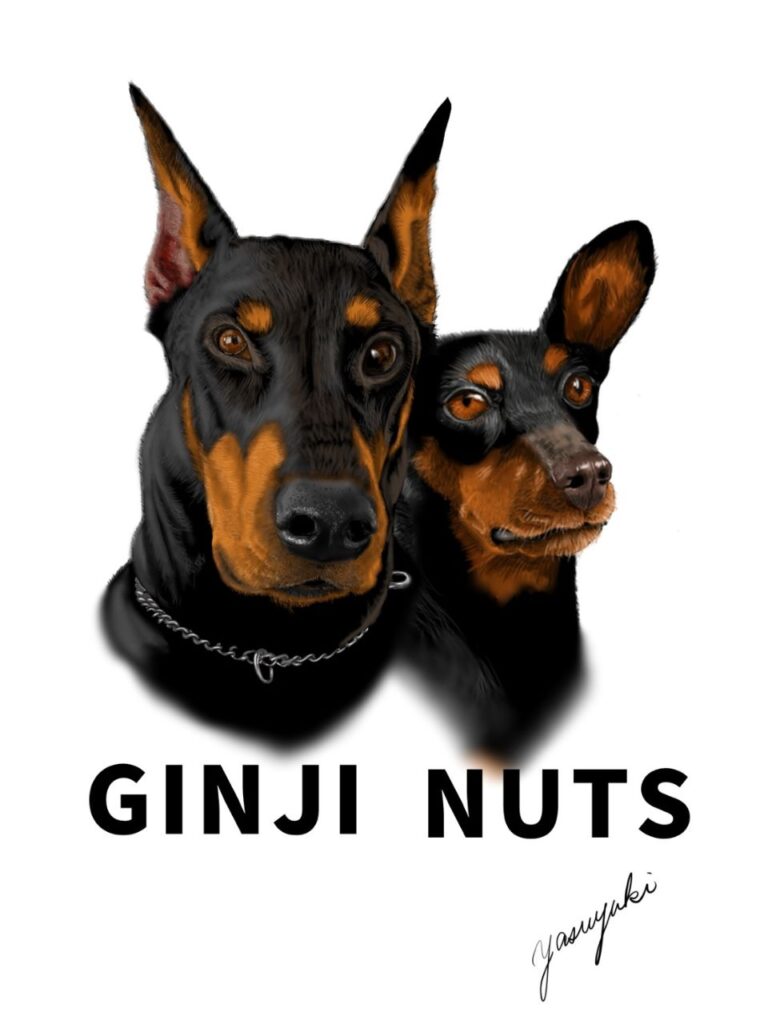 お見送りした犬、ナッツちゃんと銀二くんの似顔絵
